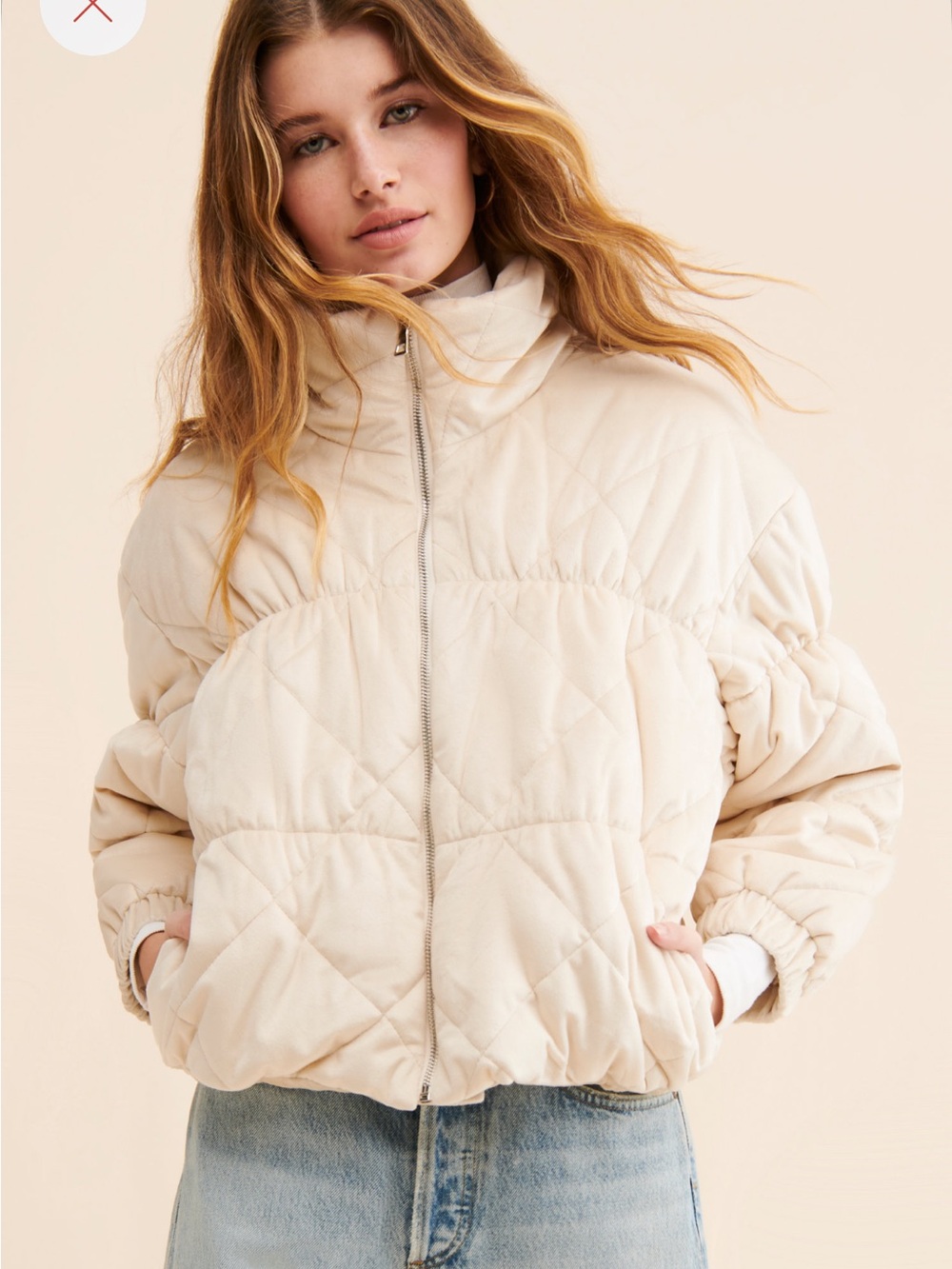 Sadie & Sage Cosmic Quilted Velvet Puffer in Ivory